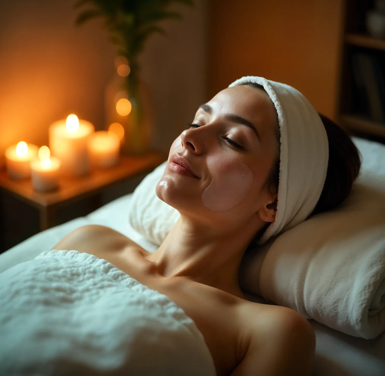 Frau die eine
Gesichtsbehandlung mit einer Maske genießt